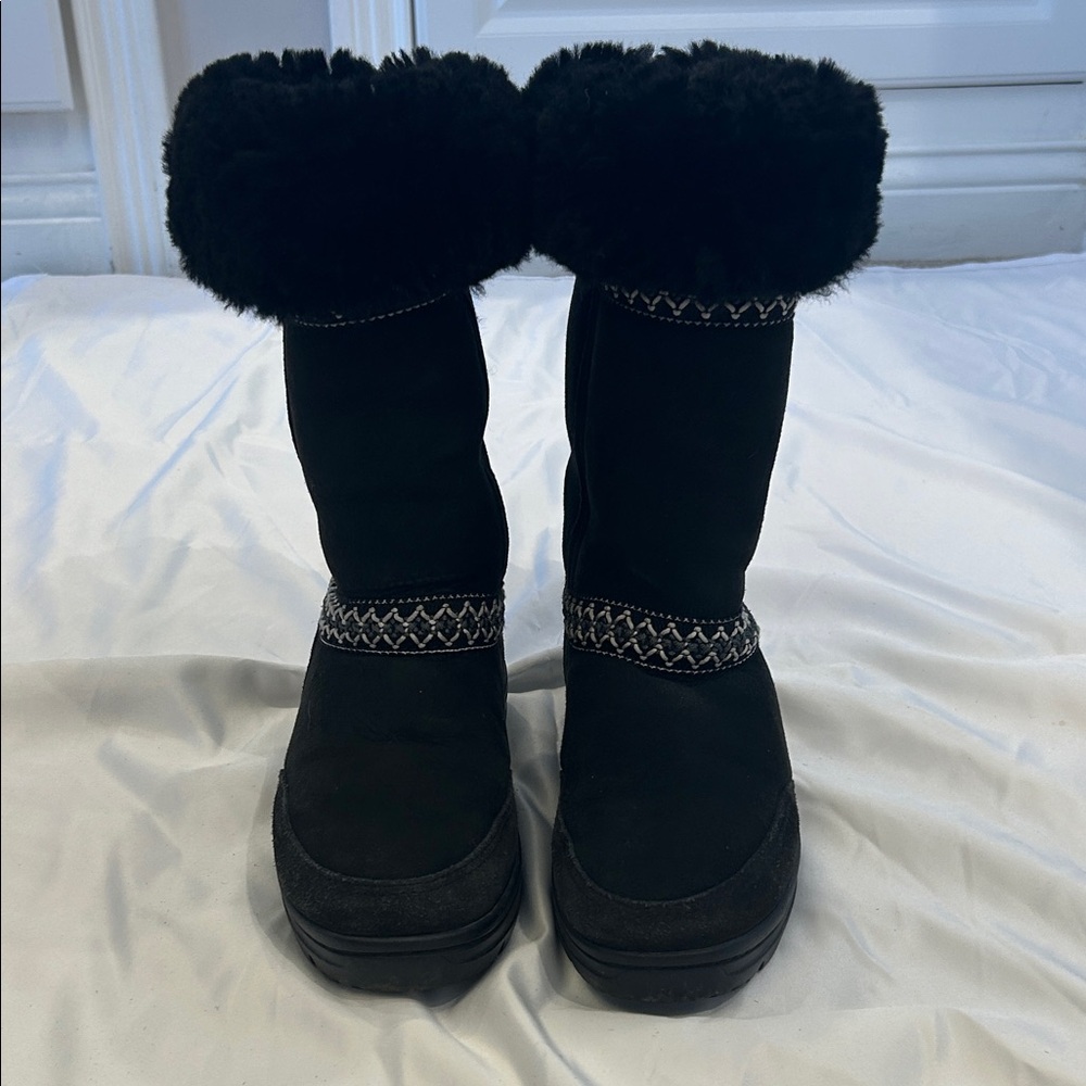 Ugg Black Winter Boots With Patterned Accents - image 8